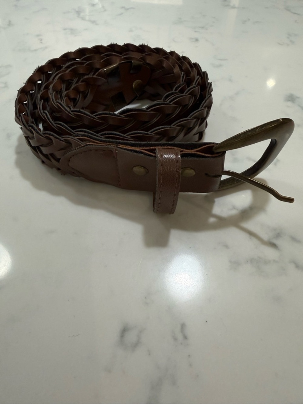 Braided Leather Waist Belt - Brown